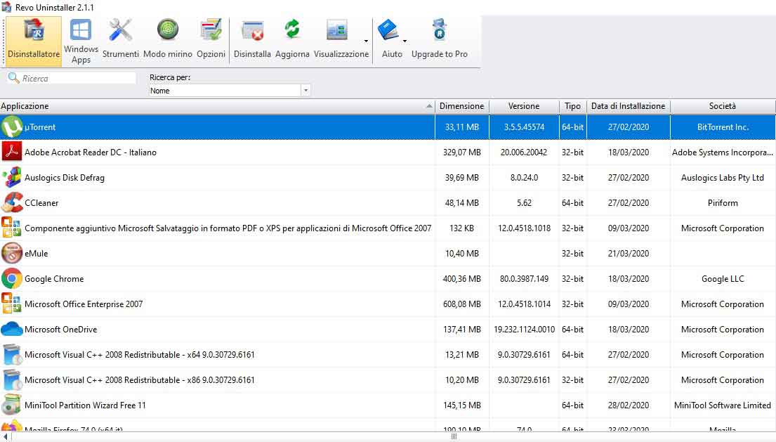 come disinstallare programmi su windows