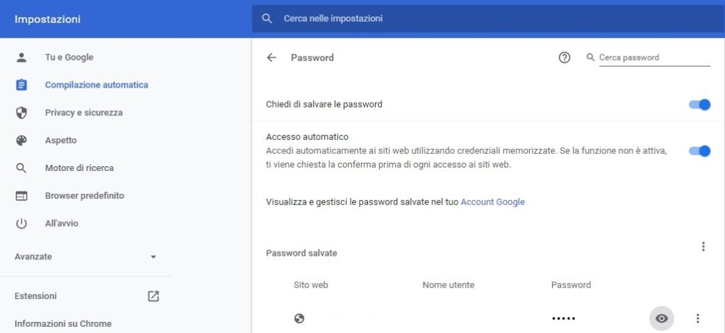 come trovare le password memorizzate nel browser